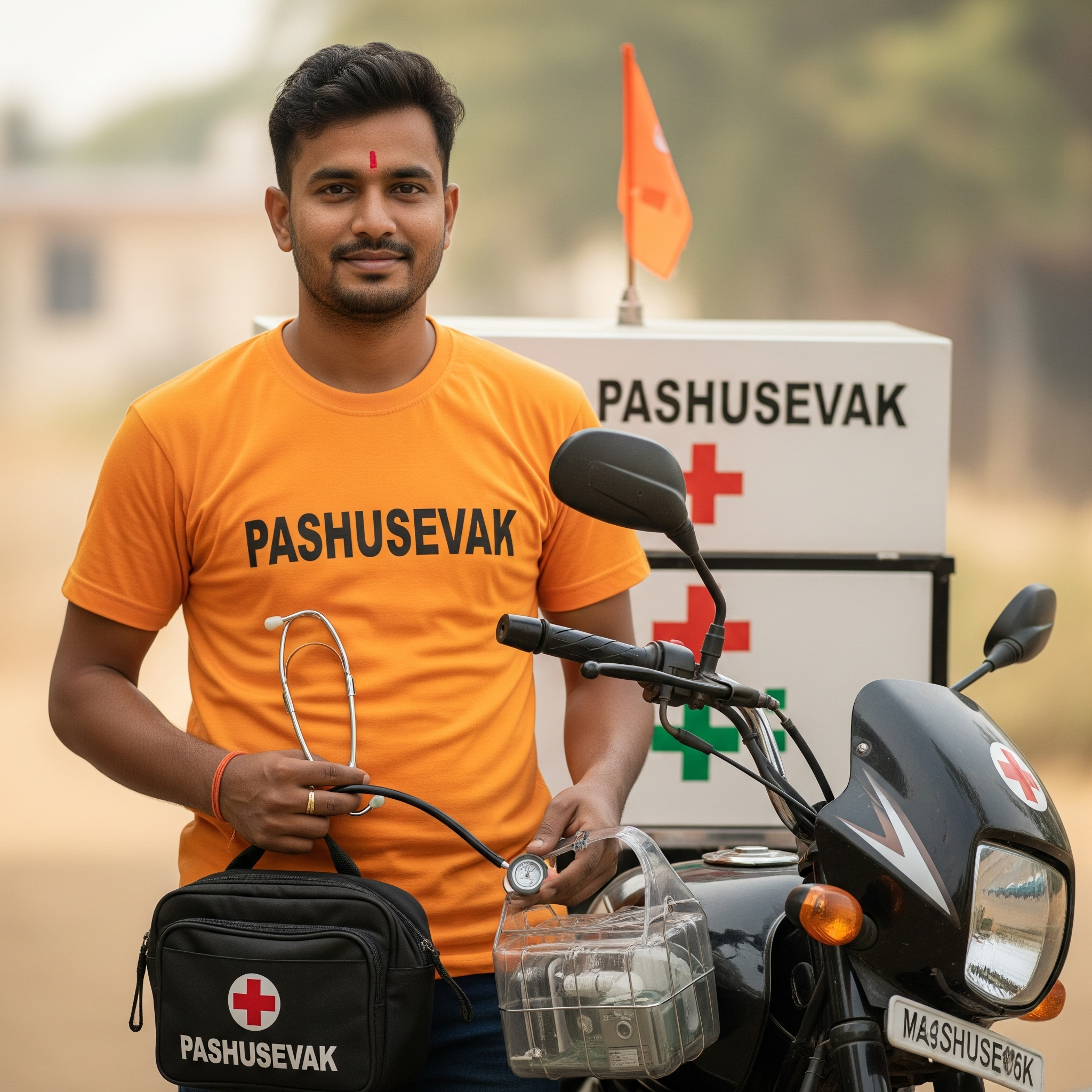 Rural India veterinary visit on bike PashuSevak